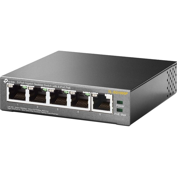 Side angle view of TL-SG1005P gigabit switch showing compact design