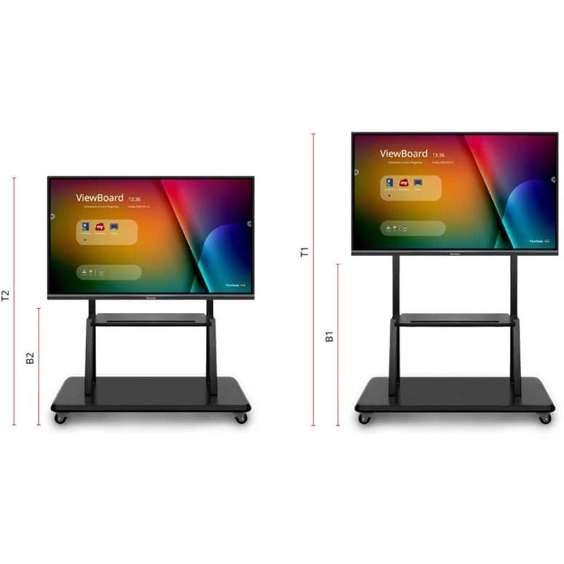 Comparison diagram showing two height configurations of the ViewSonic VB-STND-001