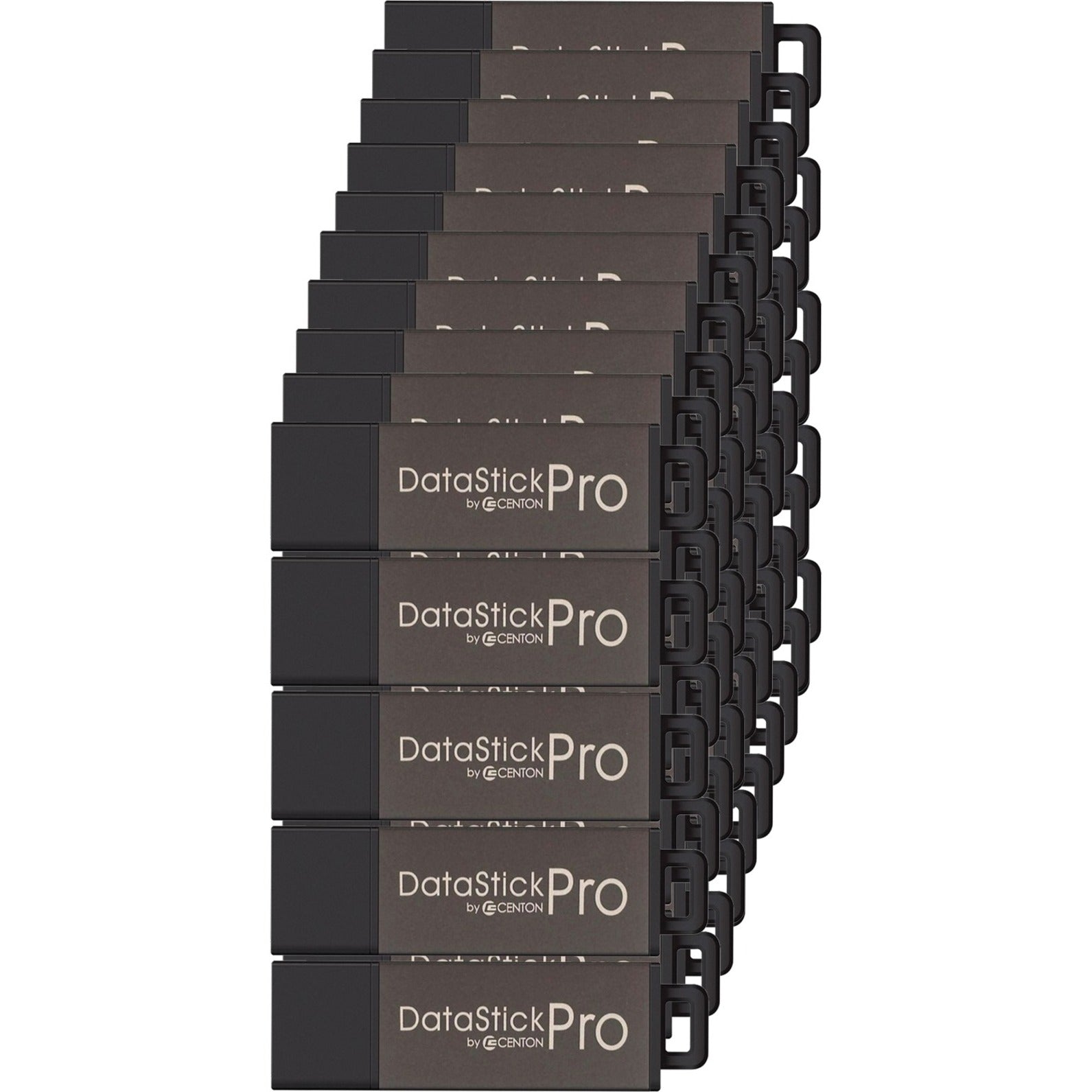 Stack of multiple Centon DataStick Pro 16GB USB flash drives arranged in a cascading pattern showing uniform gray and black design-alternate-image1