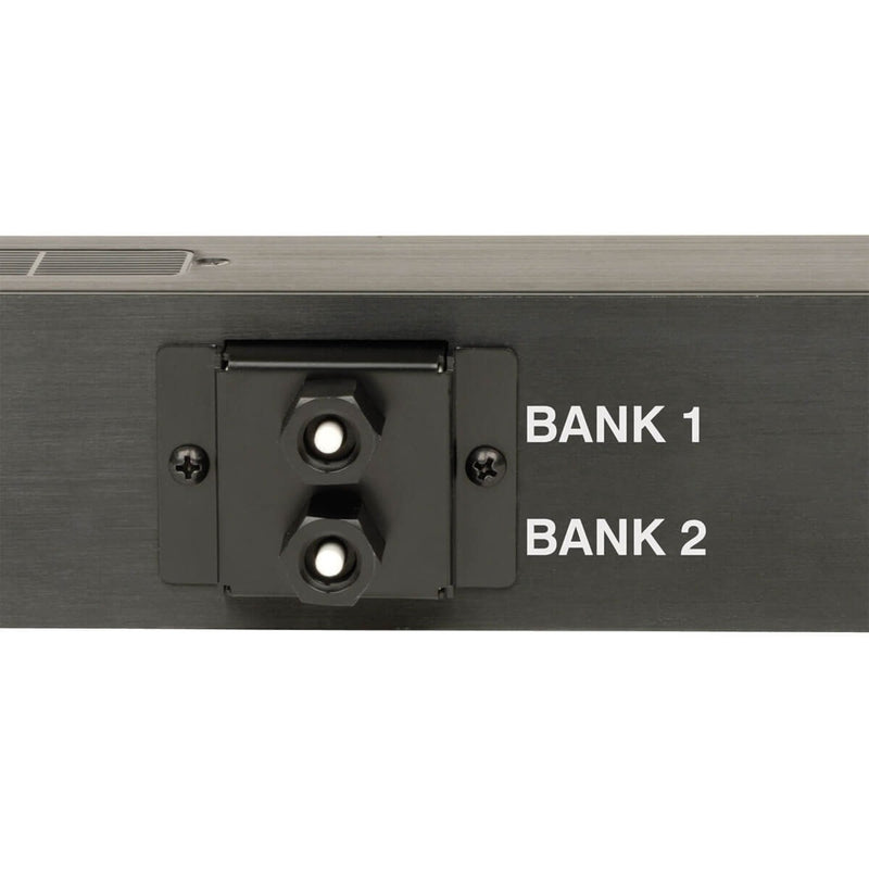 Close-up view of PDU's dual bank system showing power distribution configuration