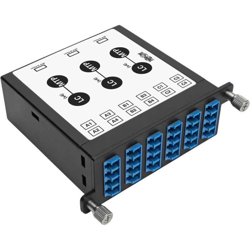 Top view of Tripp Lite N484-3M8L12S fiber optic cassette showing port mapping layout and LC connections