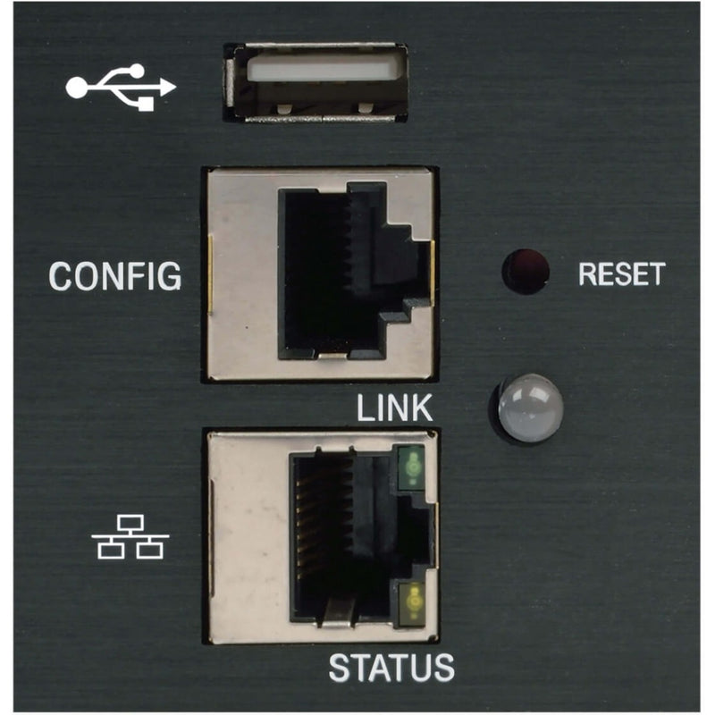 Detailed view of PDU network interface showing configuration ports and status indicators