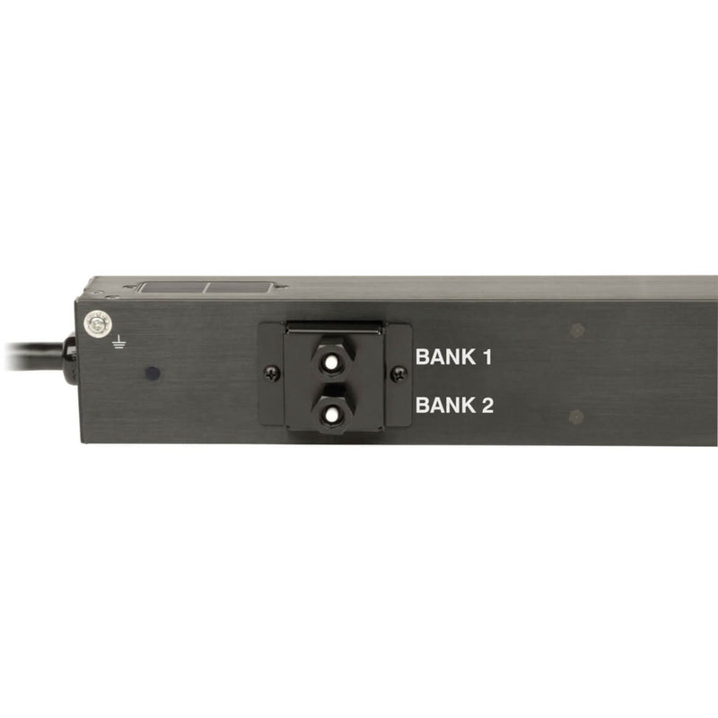 Close-up of PDU dual bank system showing Bank 1 and Bank 2 labels