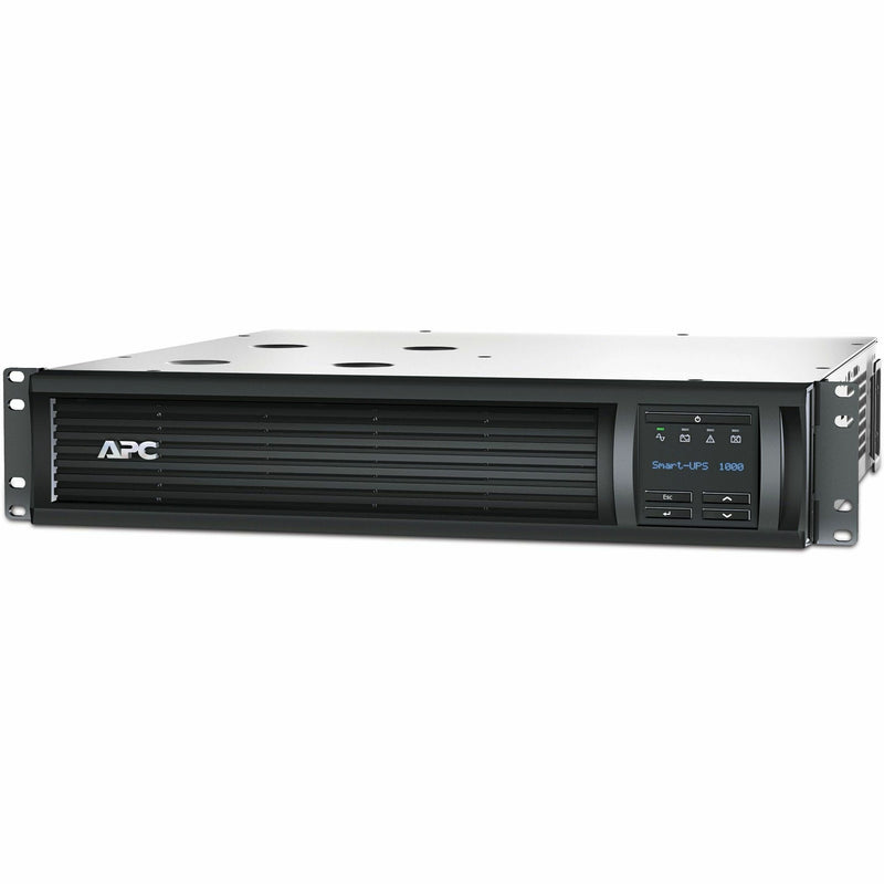 Front view of APC Smart-UPS 1000VA rack-mount UPS showing LCD display panel and ventilated front design