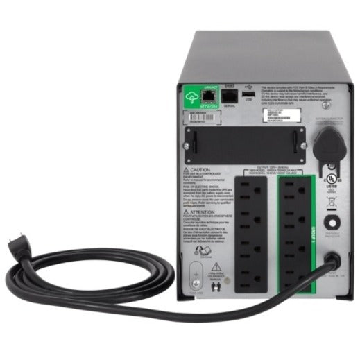 Rear view of APC Smart-UPS 1500VA showing power outlets, connections, and power cord