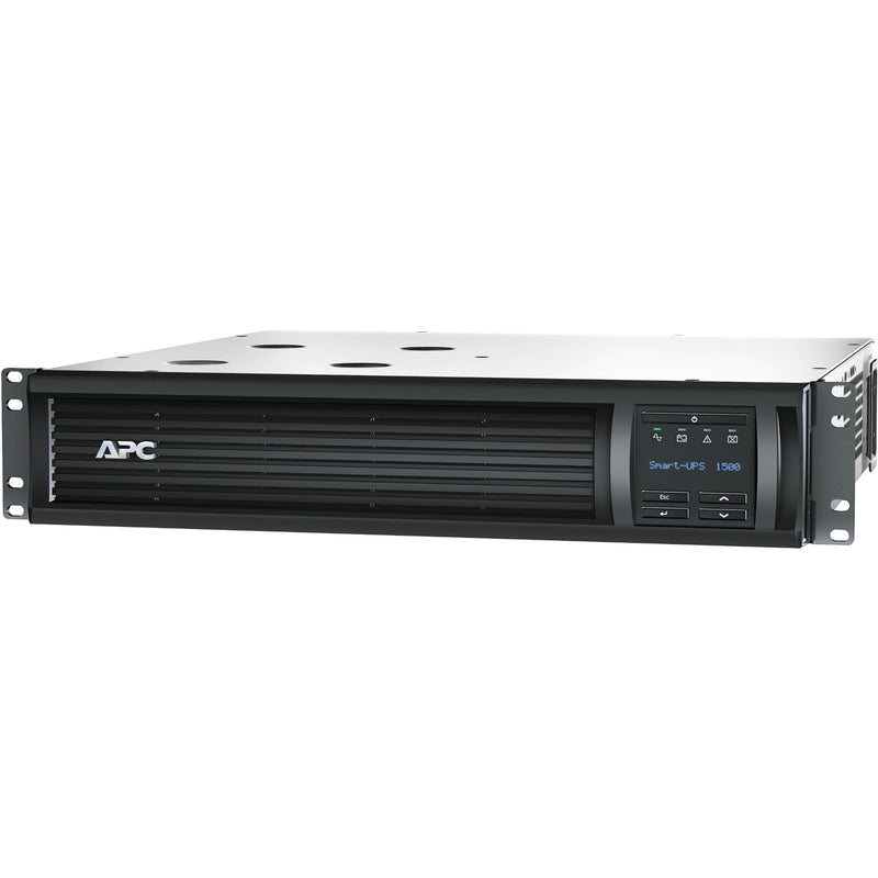 Angled view of APC Smart-UPS 1500VA rackmount UPS showing build quality and display interface