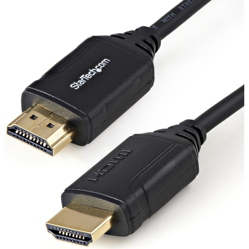 Close-up of StarTech.com HDMI cable connectors showing gold-plated contacts and premium build quality