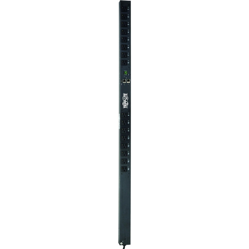 Full-length view of Tripp Lite PDU showing 16 vertical outlets