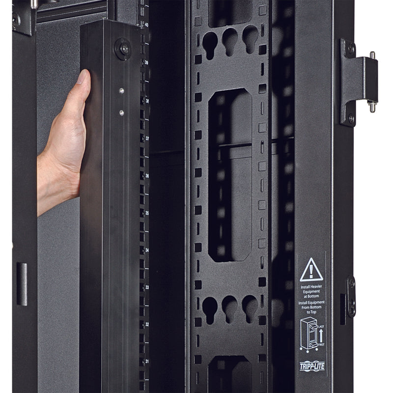 Vertical mounting demonstration of Tripp Lite PDU in server rack