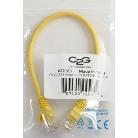 Product label showing C2G Cat5e cable specifications and certification marks