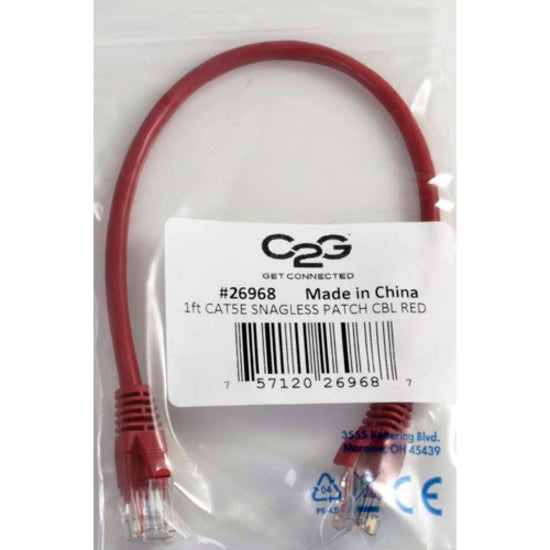 C2G 20088 50 ft Cat5e Snagless UTP Unshielded Network Patch Cable, Red