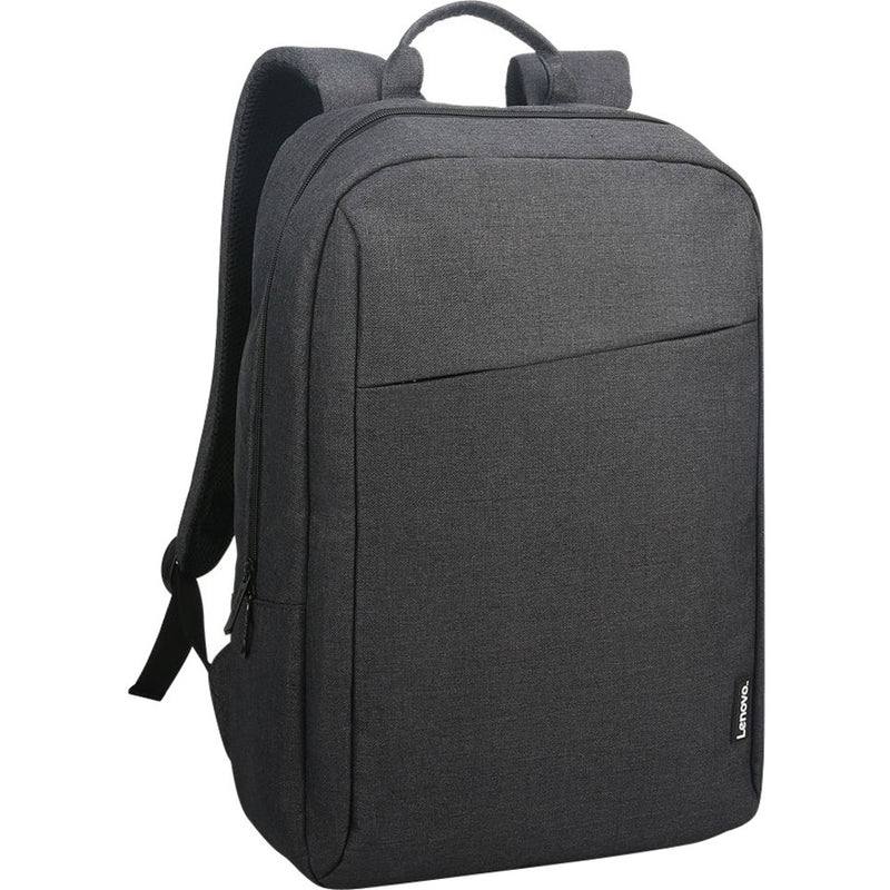 Side angle view of Lenovo B210 backpack showing padded shoulder straps and ergonomic design