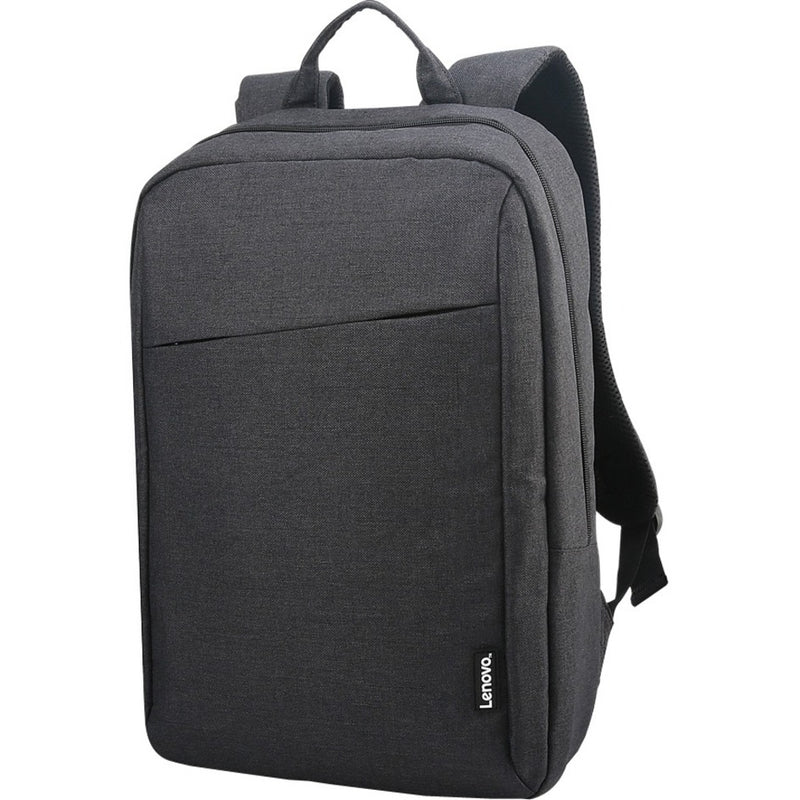 Front view of Lenovo B210 laptop backpack in black showing clean minimalist design