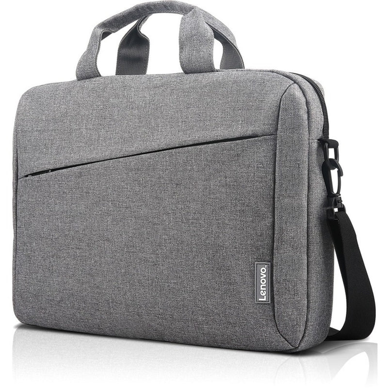 Front view of Lenovo T210 gray laptop bag showing diagonal design detail and brand badge