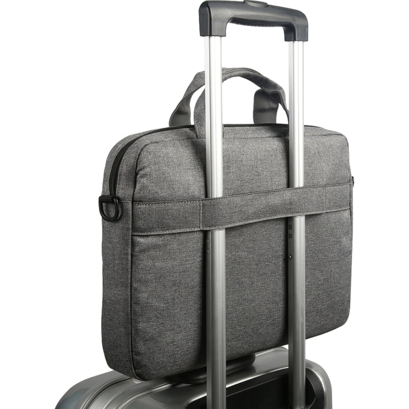 Demonstration of Lenovo T210 laptop bag attached to rolling luggage