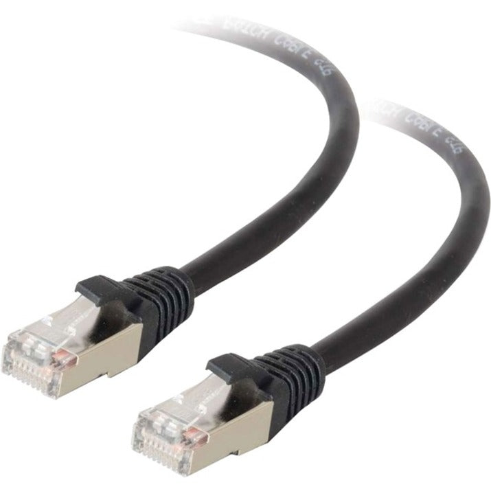 Close-up view of RJ-45 connectors on black Cat5e shielded network cable