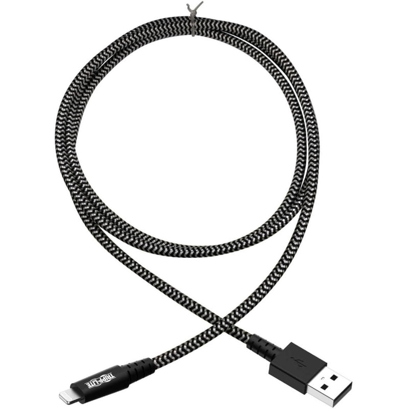 Full length view of Tripp Lite heavy-duty Lightning cable showing braided nylon pattern