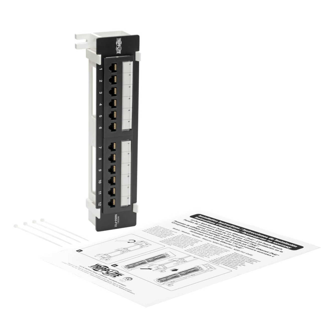 Tripp Lite N050-P12 12-Port 壁掛け Cat5e パッチパネル - PoE+ 対応、終身保証、TAA 対応、台湾産 ブランド名：Tripp Lite を翻訳したもの：トリップ ライト