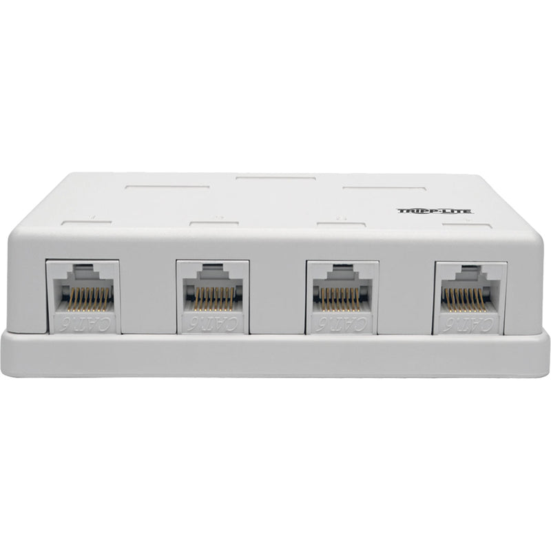 Close-up front view of RJ45 ports showing gold-plated contacts