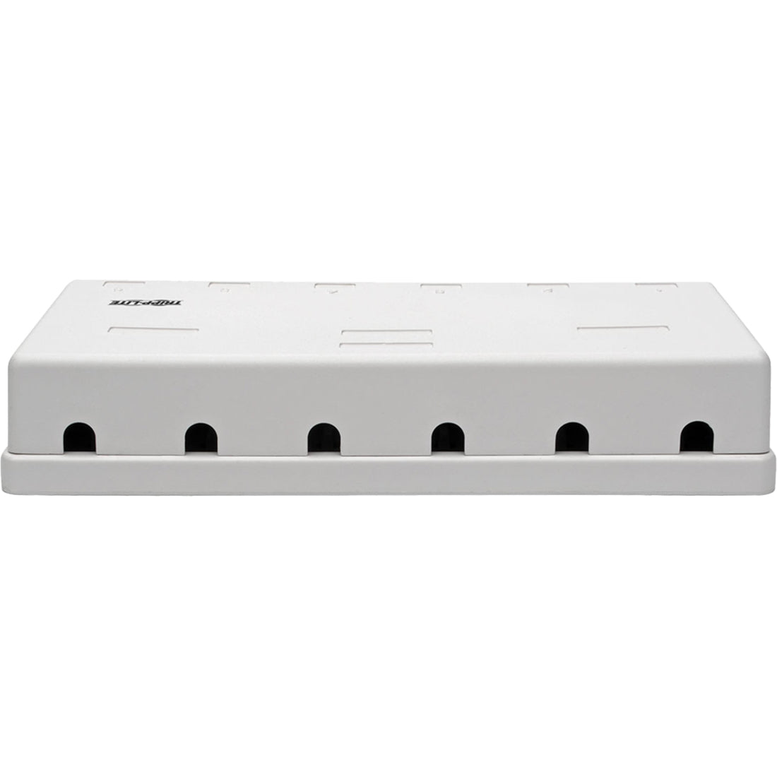 Side view of white surface mount box showing cable routing slots-alternate-image2