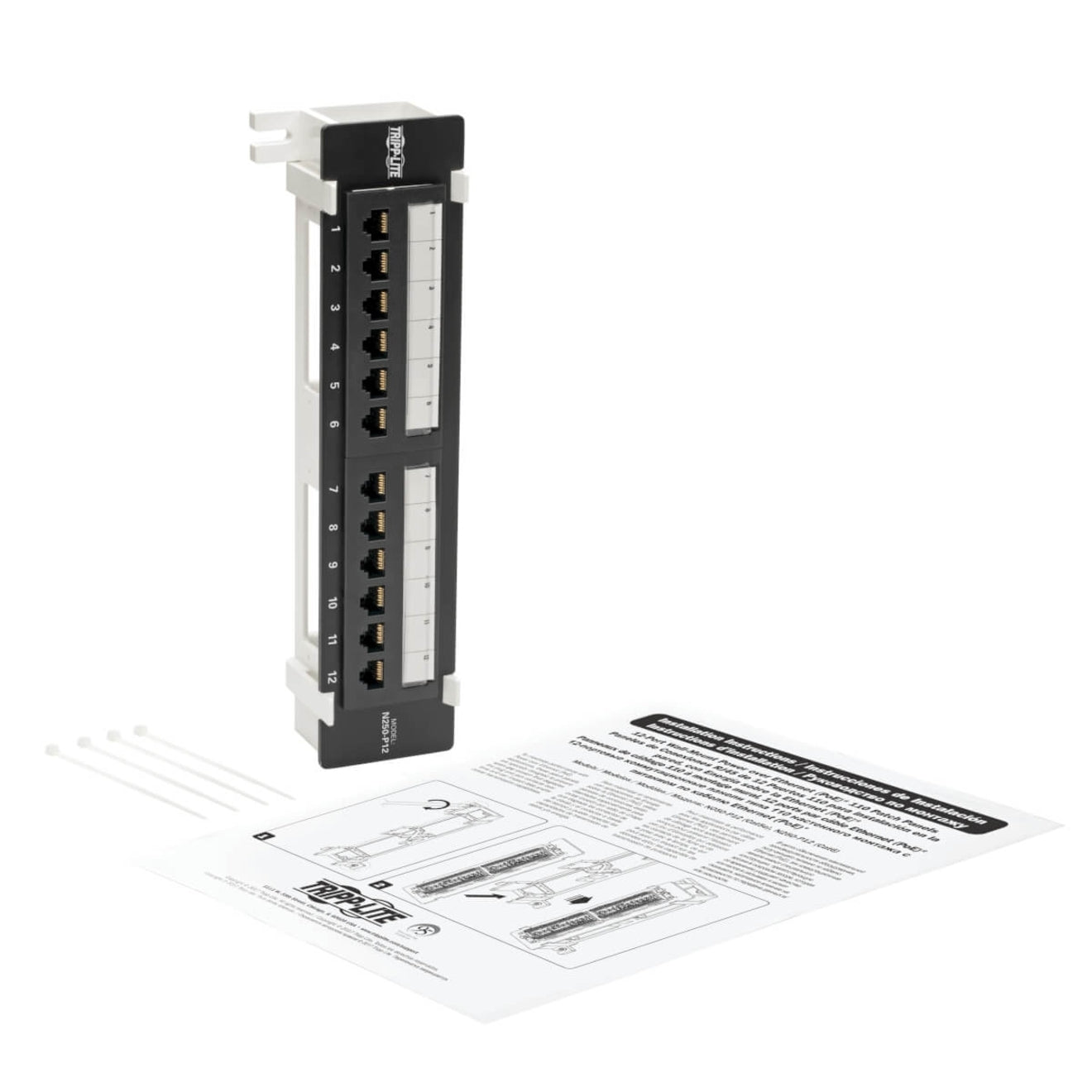 Tripp Lite N250-P12 12-Port Wall-Mount Cat6 Patch Panel - PoE+ Compliant, Easy Network Cable Management