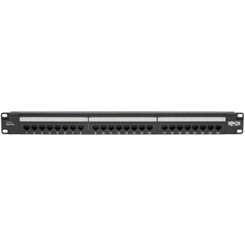 Horizontal view of N252-P24 patch panel highlighting sequential port numbering and clean design