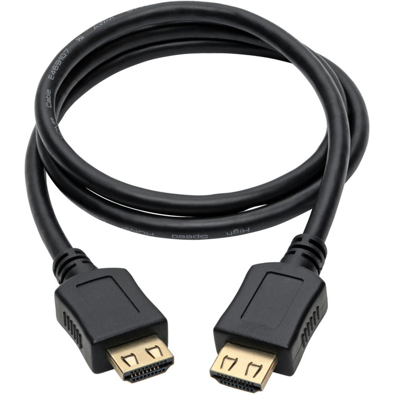 Full length view of 3-foot Tripp Lite HDMI cable with black jacket and connectors