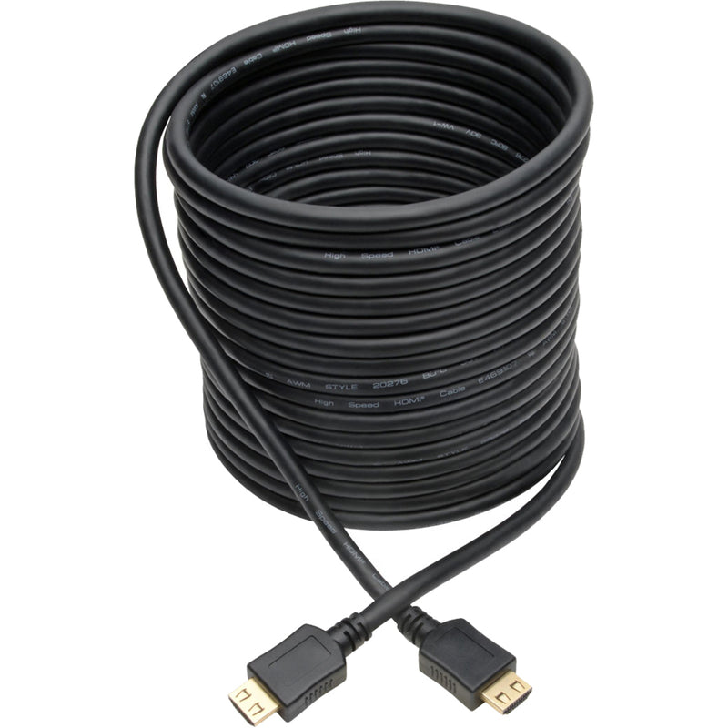 Full length view of 25-foot black HDMI cable coiled showing both connectors