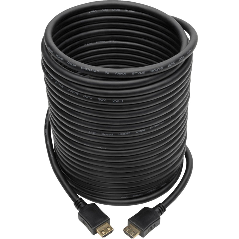 Full-length view of 30-foot black HDMI cable coiled to show length and construction