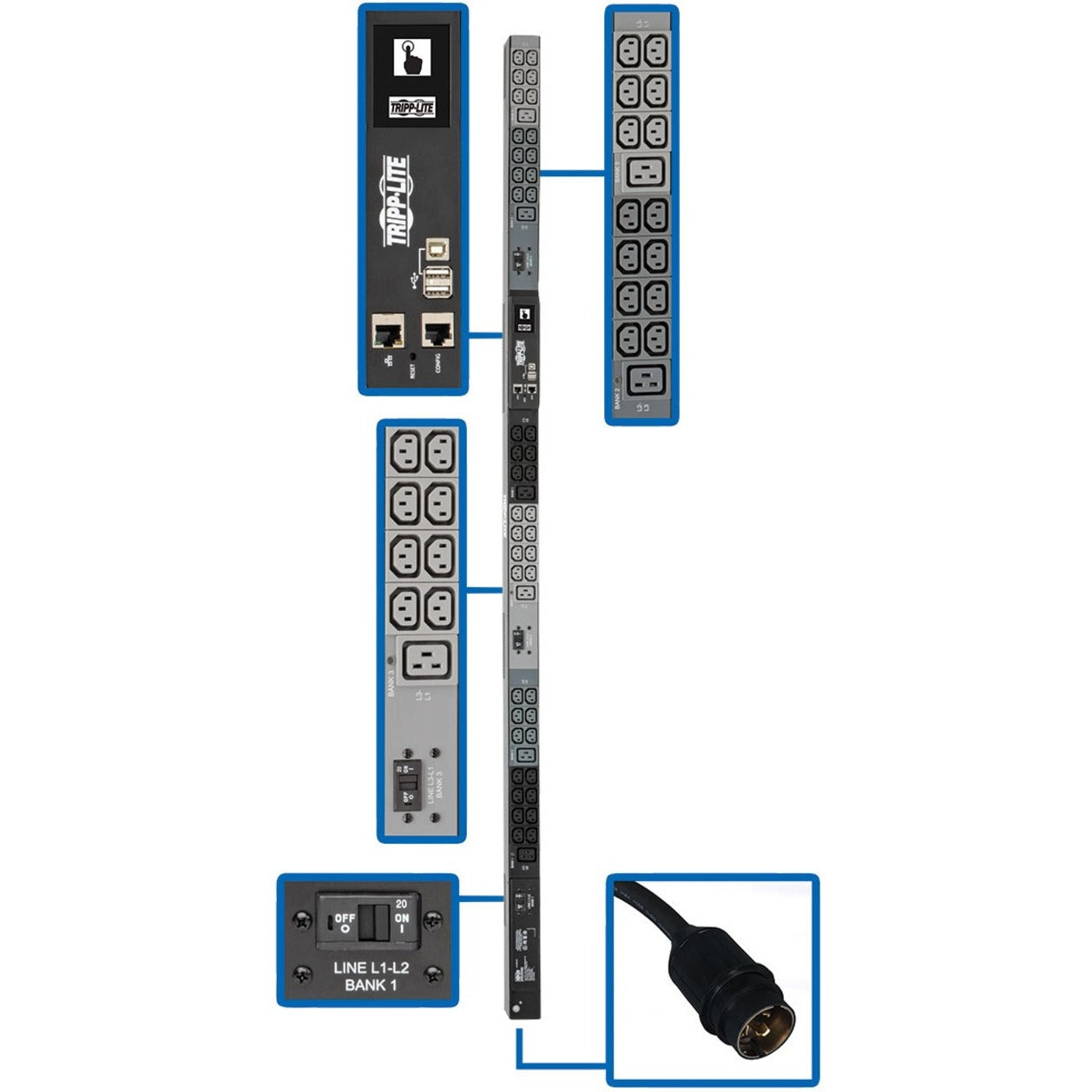 Tripp Lite PDU3EVN6H50B PDU à 48 prises 145 kW 3 phases surveillé IPv4 IPv6 HTTP HTTPS SMTP SNMPv1 SNMPv2 SNMPv3 telnet SSH FTP DHCP NTP