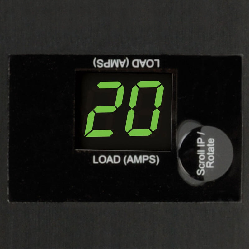 Close-up of digital LED load meter displaying current power consumption