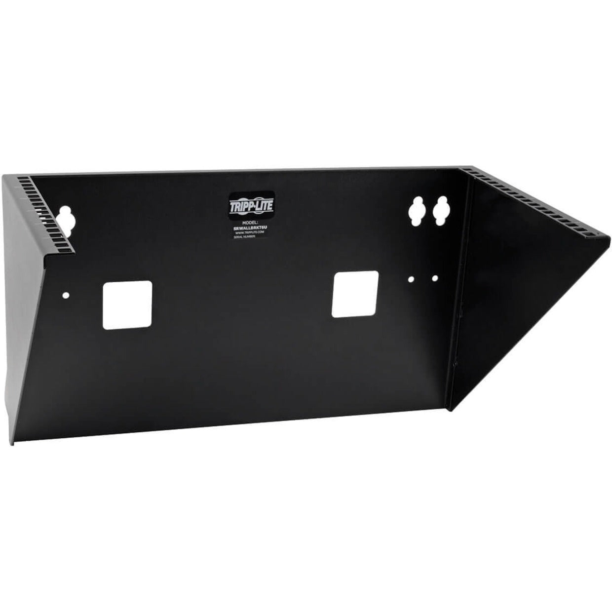 Tripp Lite SRWALLBRKT6U 6U wall-mount bracket shown from side angle displaying mounting holes and ventilation design-alternate-image1