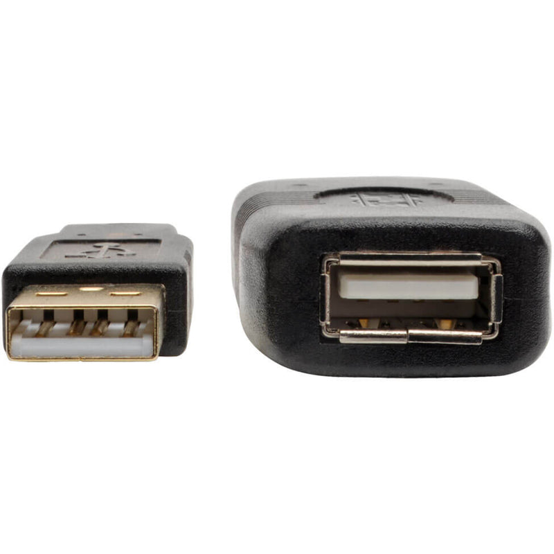 Close-up comparison of male and female USB Type-A connectors showing gold-plated contacts