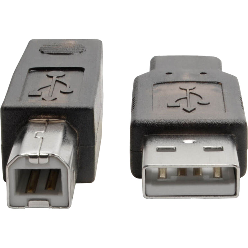 Detailed view of USB Type-A and Type-B connector interfaces