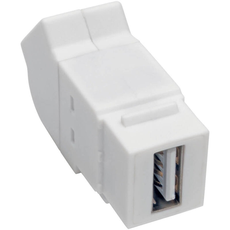 White angled USB 2.0 keystone coupler showing female port connection