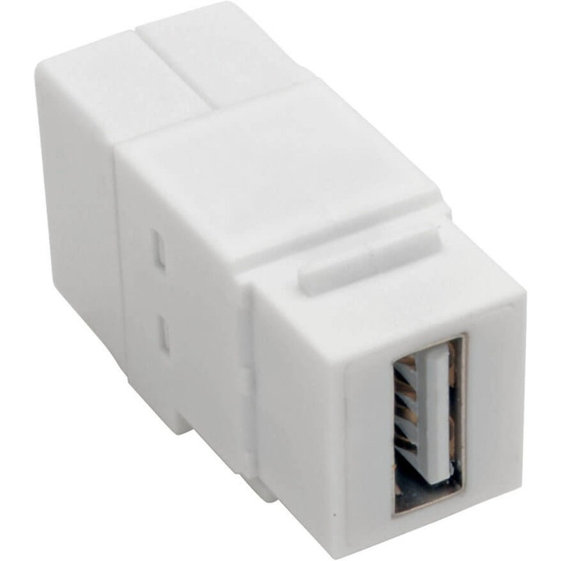 Side view of white USB 2.0 keystone coupler with female port