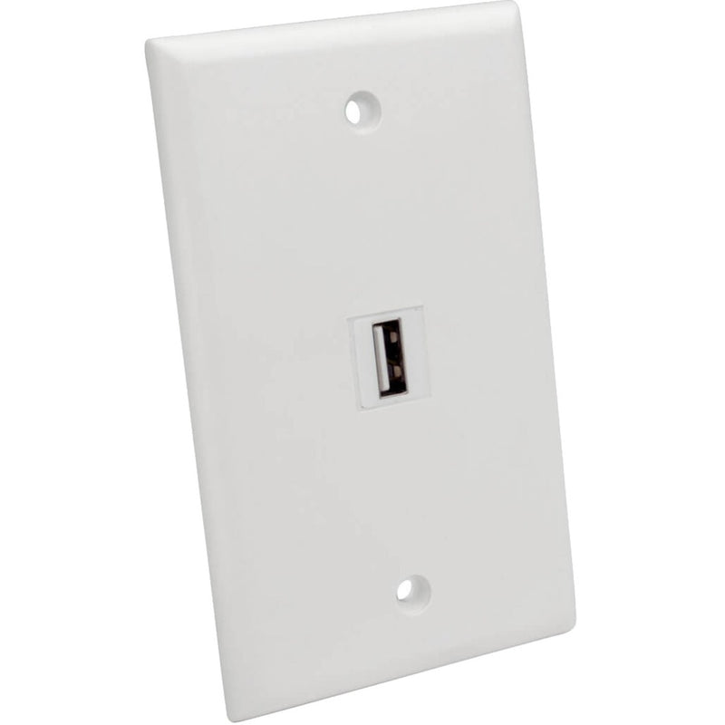 Front view of white wall plate with USB port