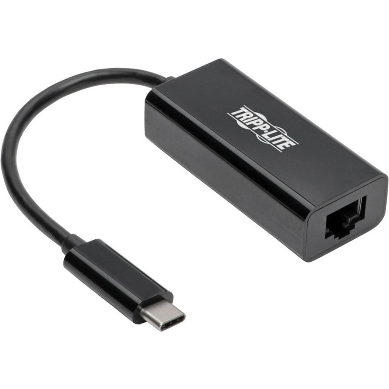 Tripp Lite USB-C to Gigabit Ethernet adapter showing USB-C connector and network port