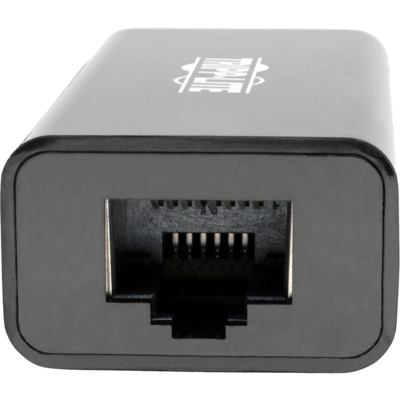 Close-up view of the RJ45 Ethernet port on Tripp Lite USB-C network adapter