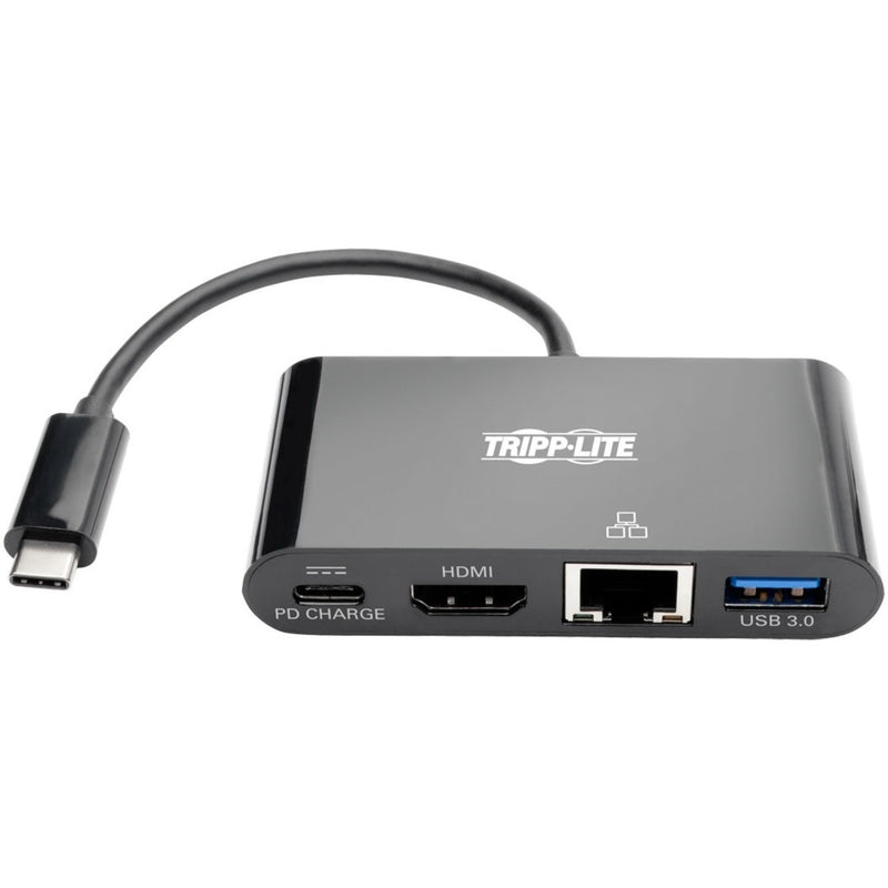 Side view of Tripp Lite multiport adapter showing port labels and arrangement