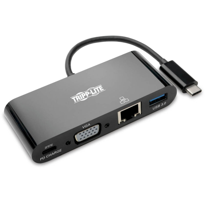 Tripp Lite USB-C docking station showing VGA, USB 3.0, Ethernet ports and USB-C connector