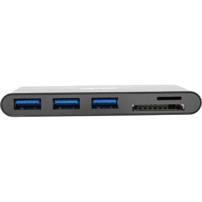 Close-up view of Tripp Lite USB-C hub ports showing three USB 3.0 ports and card reader