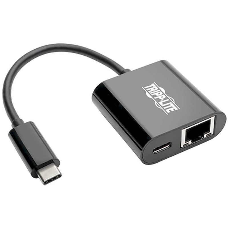 Tripp Lite USB-C to Gigabit Ethernet adapter with USB-C PD charging port shown from front angle