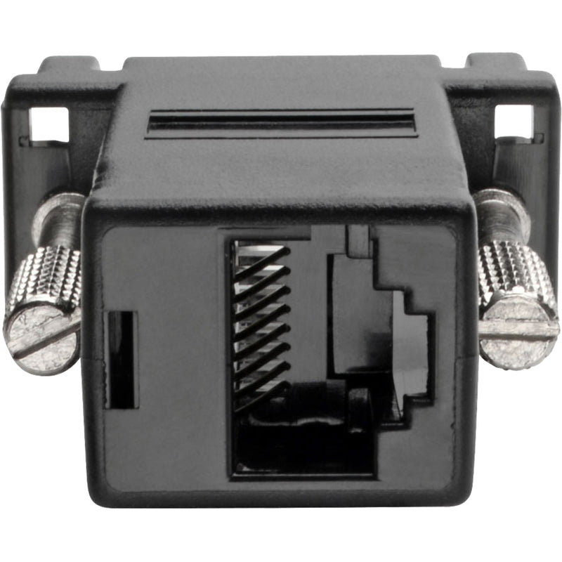 Detailed view of RJ45 female connector interface with mounting screws