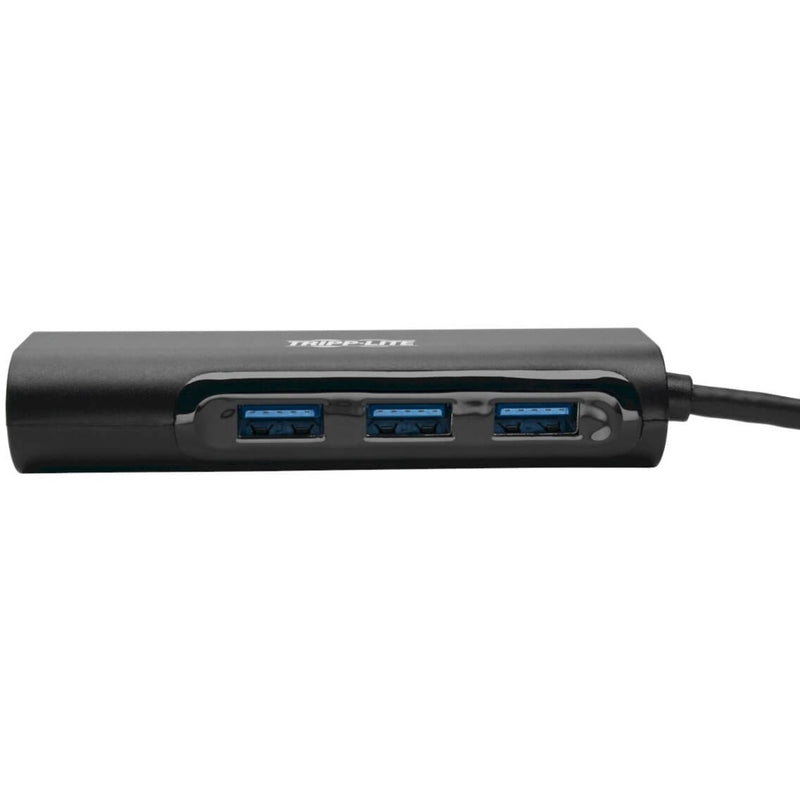 Close-up view of three USB 3.0 ports on the Tripp Lite hub