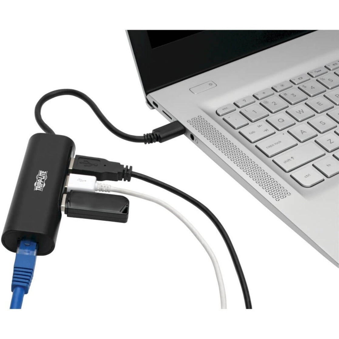 Tripp Lite USB-C hub connected to a laptop with multiple devices plugged in-alternate-image2