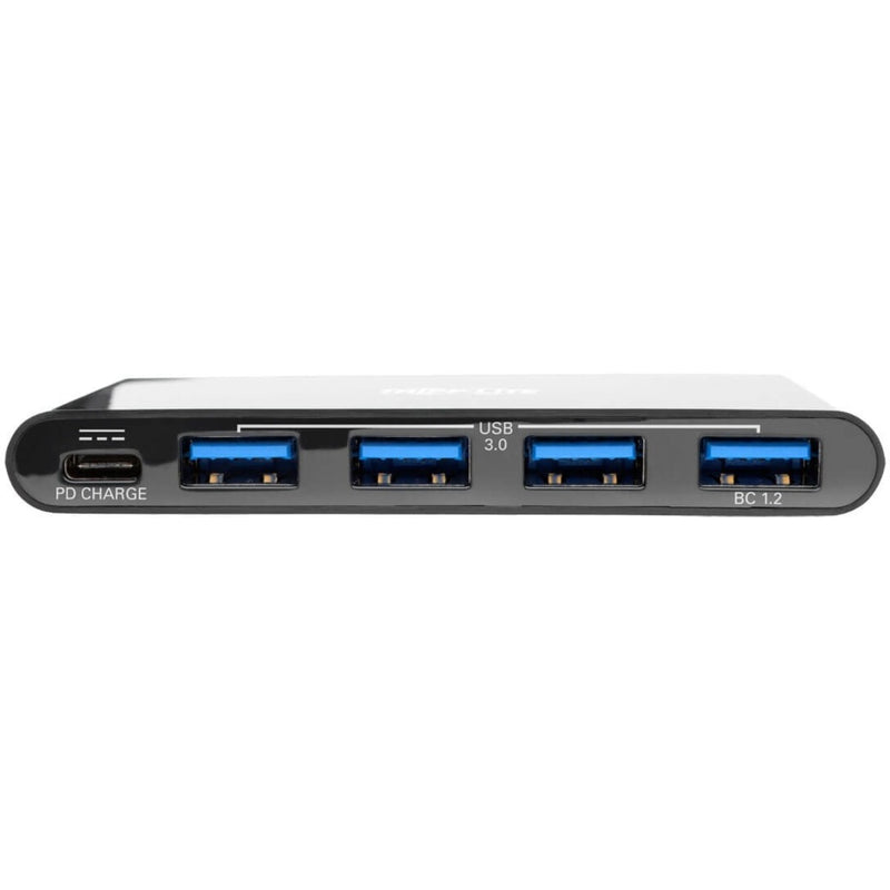 Close-up view of Tripp Lite USB hub ports showing USB 3.0 and charging port layout