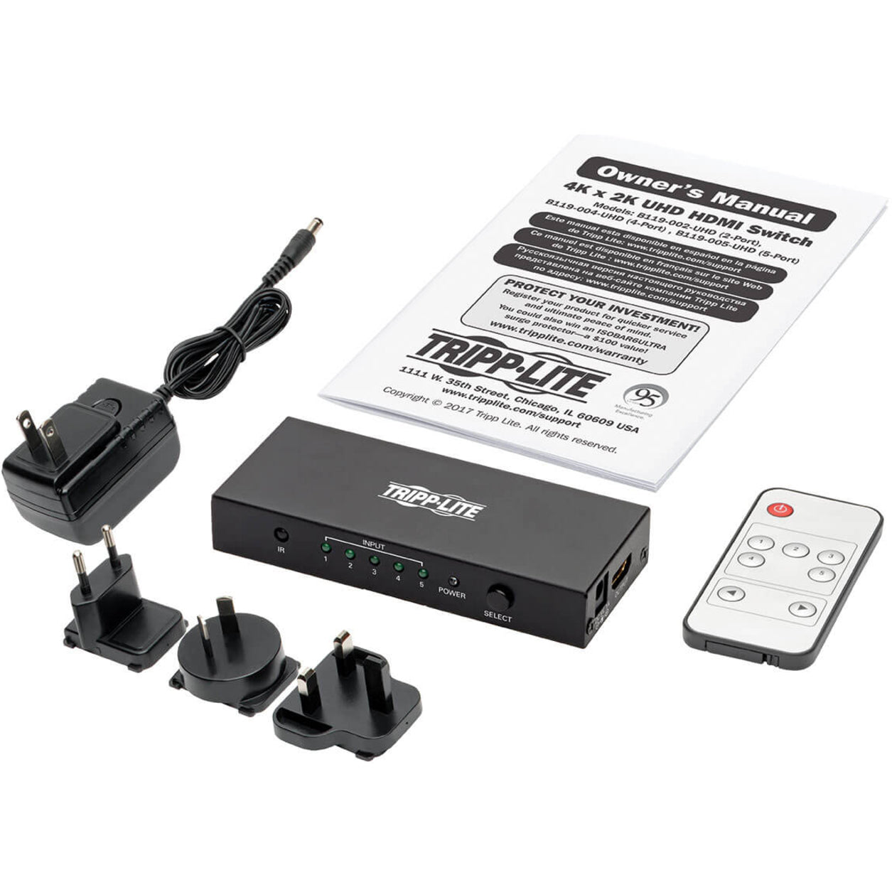 Complete package contents including HDMI switch, power adapters, remote, and manual-alternate-image5