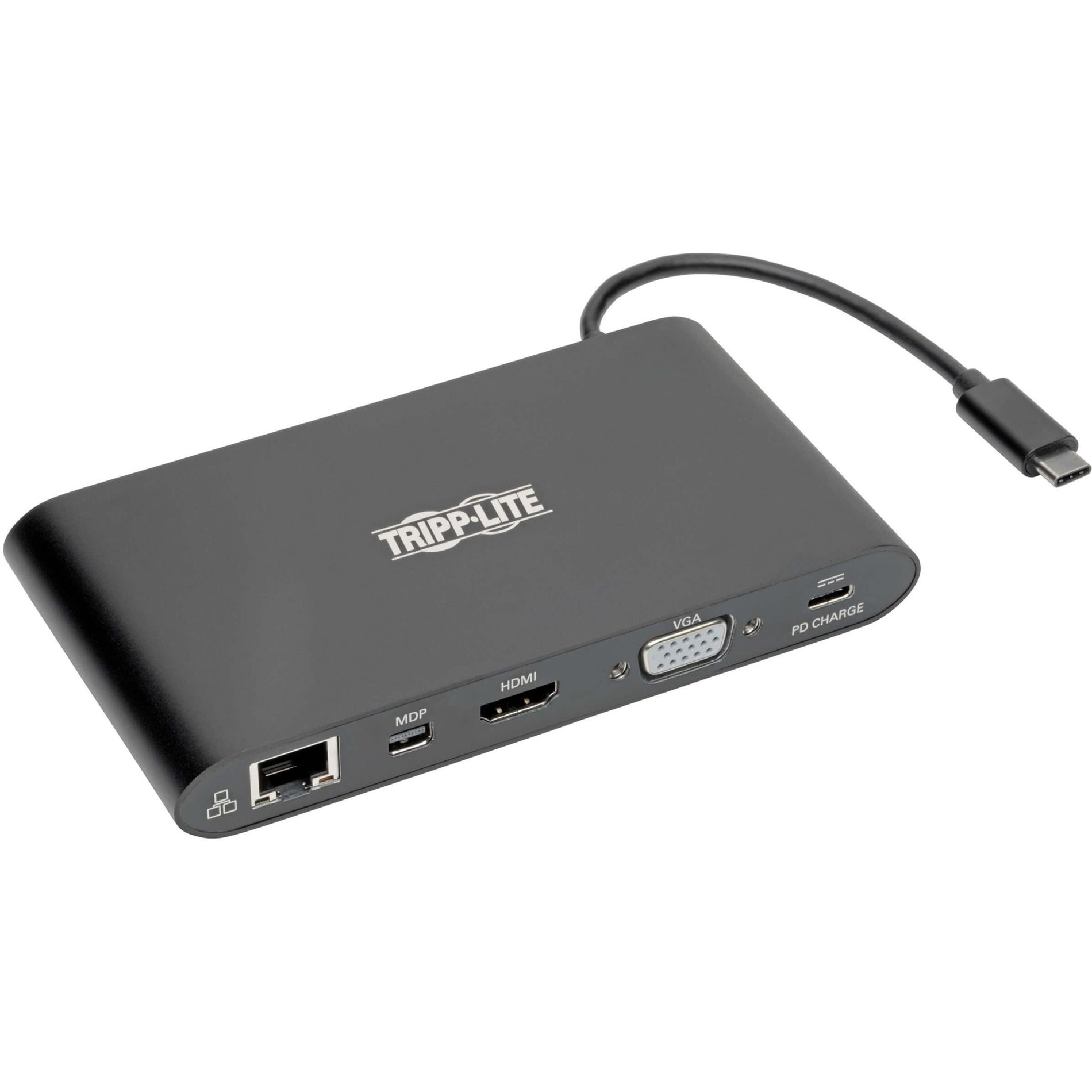 Tripp Lite U442-DOCK1-B USB C Docking Station, 4K HDMI, VGA, Thunderbolt, USB 3.0, RJ-45, Audio Line Out, 60W Power Supply