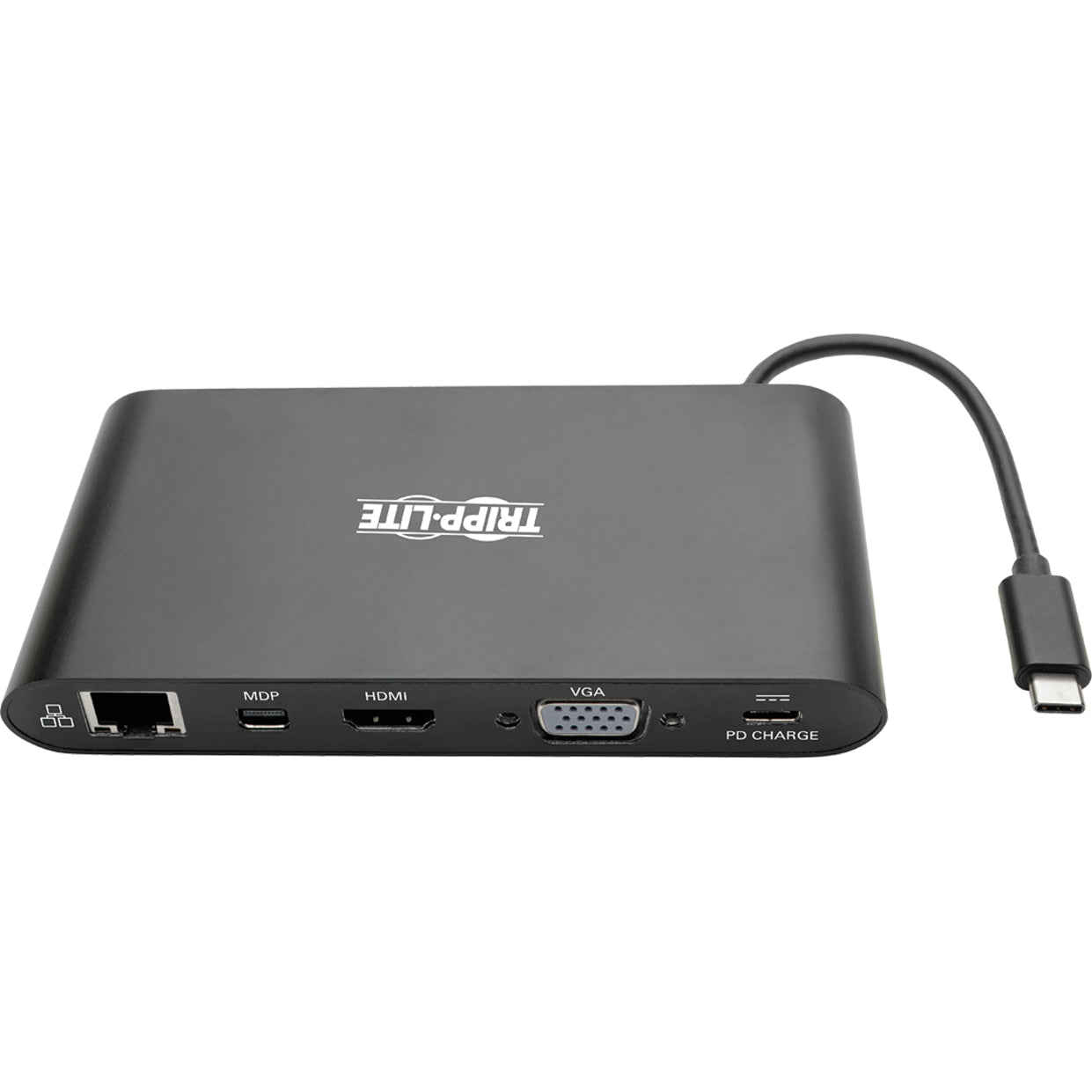 Tripp Lite U442-DOCK1-B USB C Docking Station, 4K HDMI, VGA, Thunderbolt, USB 3.0, RJ-45, Audio Line Out, 60W Power Supply